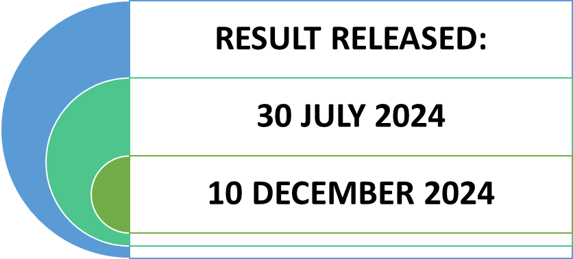 RESULT RELEASED:
30 JULY 2024
10 DECEMBER 2024
