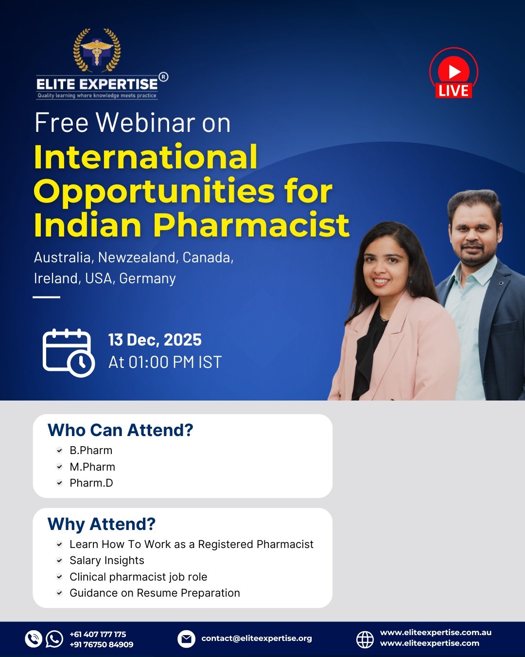free webinar on international opportunities for indian pharmacists